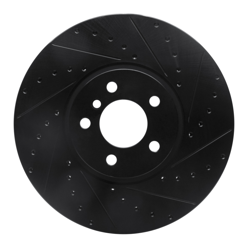 BMW X5 Brake Rotor (1) - Front Right - R1 Concepts - Drilled & Slotted - Black - `02-`06